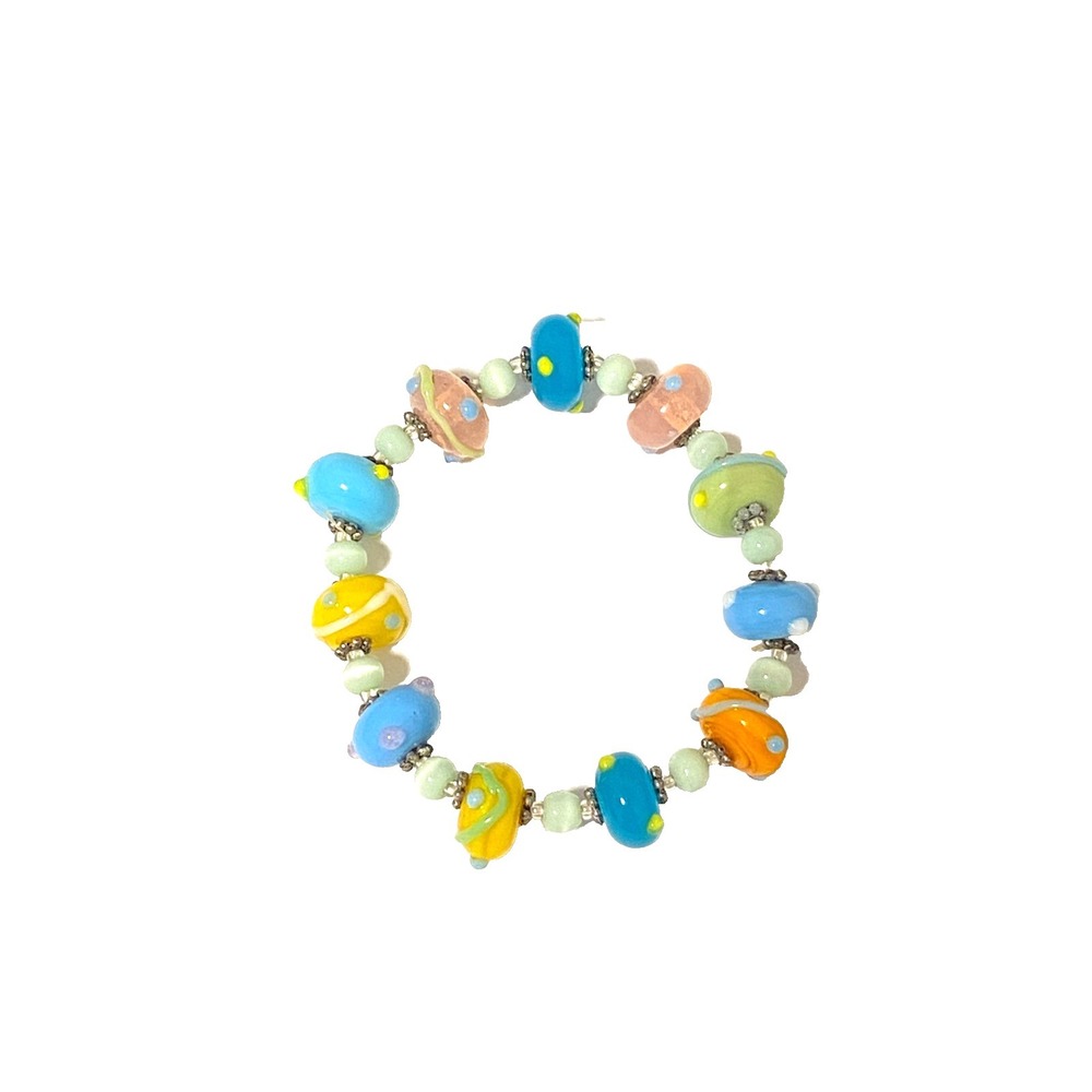 Colorful Pastel Textured Bumpy Bumps Beaded Glass Bead Stretch Bangle Bracelet